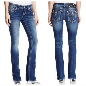 Miss Me | Womens Dark Wash Boot Jeans Blue Denim Thick Stitch Embellished JP5014
